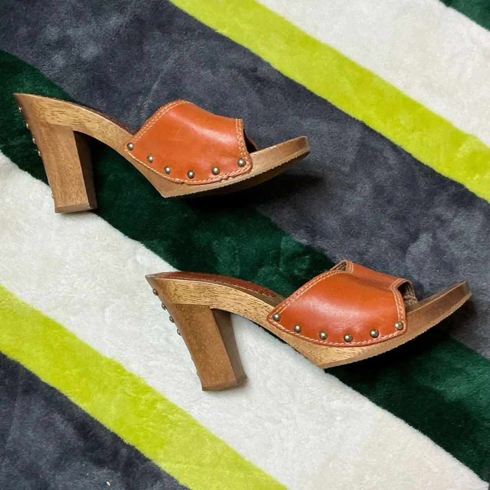 BONGO Women's Orange Leather Mules Size 7 - Picture 7 of 13